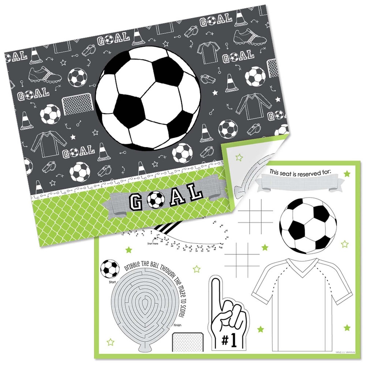 Big Dot of Happiness Goaaal - Soccer - Paper Birthday Party Coloring Sheets - Activity Placemats - Set of 16